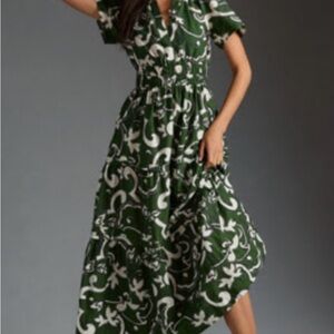 Anthropologie Green and White Somerset Maxi Dress